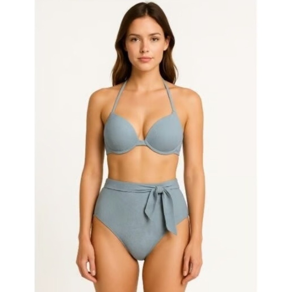 NWT Wet LA S High Waist Tie Front Soft Blue Bikini Bottom 128474